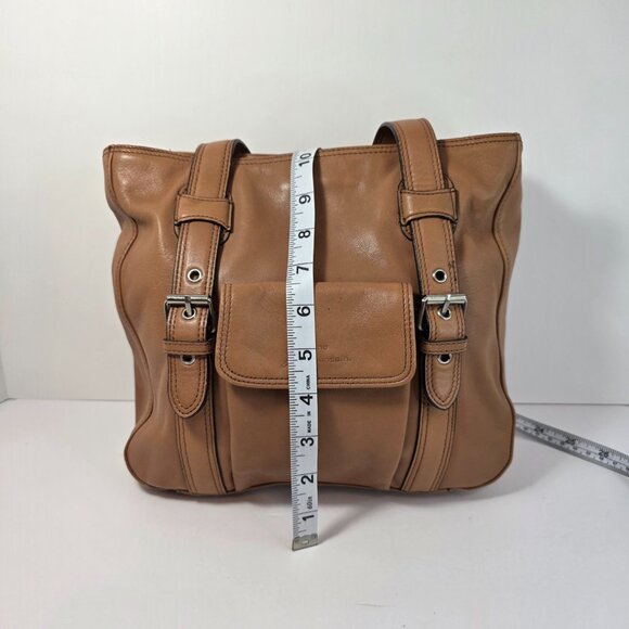 Stone Mountain Genuine Leather Tan Shoulder Bag Organizer Pockets - Picture 10 of 11